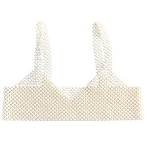 White Textured Mesh Bra  pearl with Scoop Neckline